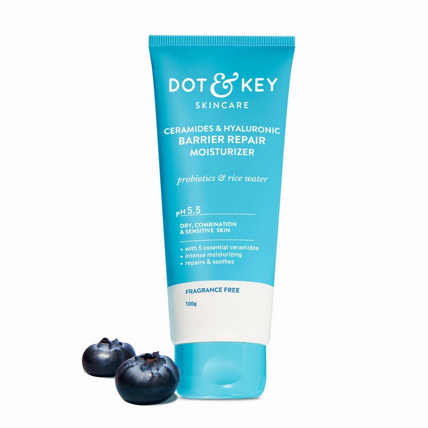 Dot&Key Ceramide Moisturizer with Hyaluronic Acid & Probiotics | Deep Hydration   Barrier Repair Cream | For Dry, Normal & Sensitive Skin | Rice Water | 100g