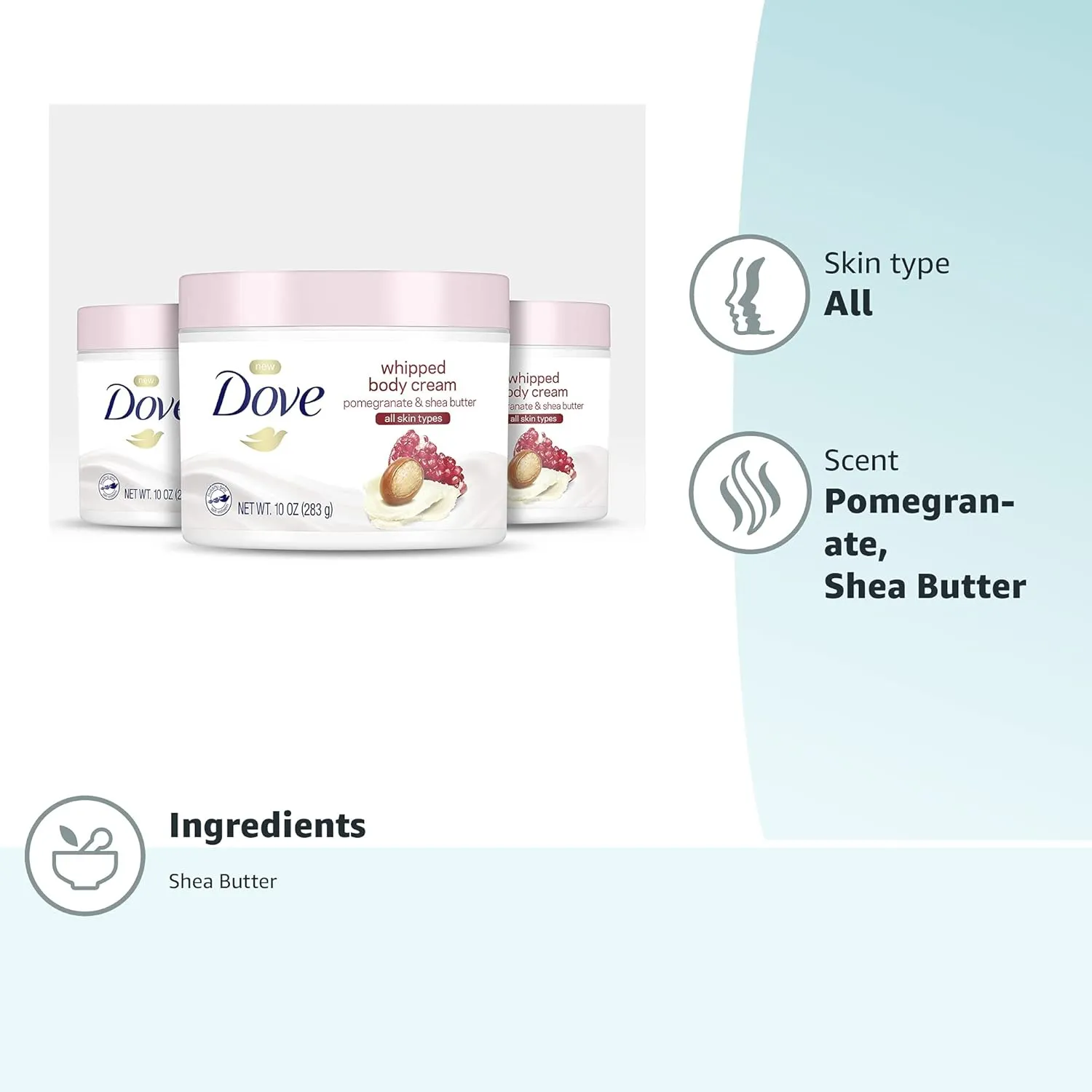 Dove Whipped Body Cream Dry Skin Moisturizer Pomegranate and Shea Butter Nourishes Skin Deeply 10 oz 3 Count