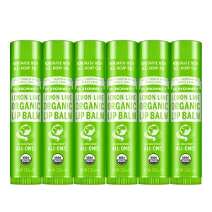 Dr. Bronner’s Organic Lip Balm 6-Pack (.15oz) Natural, Moisturizinging, Petroleum-Free Lip Balm with Beeswax & Avocado Oil for Dry Lips, Men & Women - Lemon Lime
