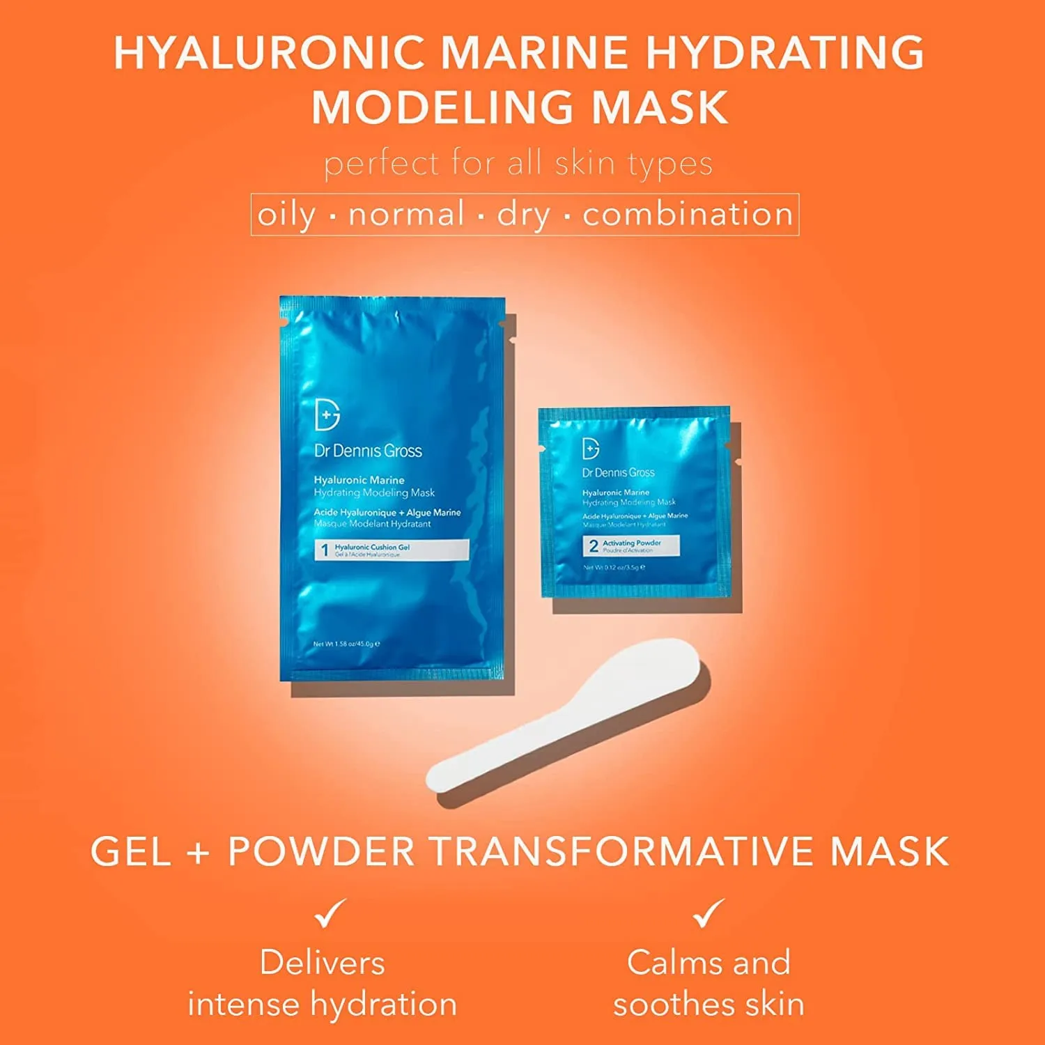 Dr Dennis Gross Hyaluronic Marine Modeling Mask: for Dehydrated Skin, Dull Complexion & Fine Lines and Wrinkles, 4 Treatments