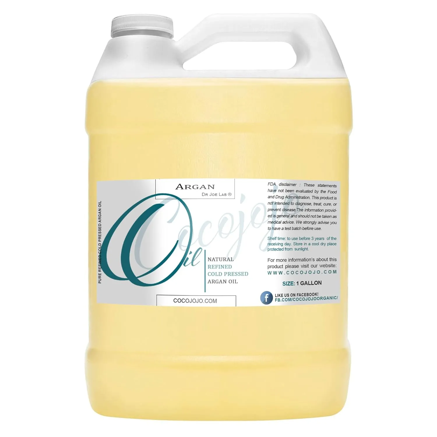 Dr Joe Lab Refined Argan Oil - Pure, Refined, Cold Pressed, Filtered, Unscented Bulk Carrier Gallon - 128 oz - for Skin, Hair, Nails, Body, Beard, Face & Cosmetic Formulation, DIY