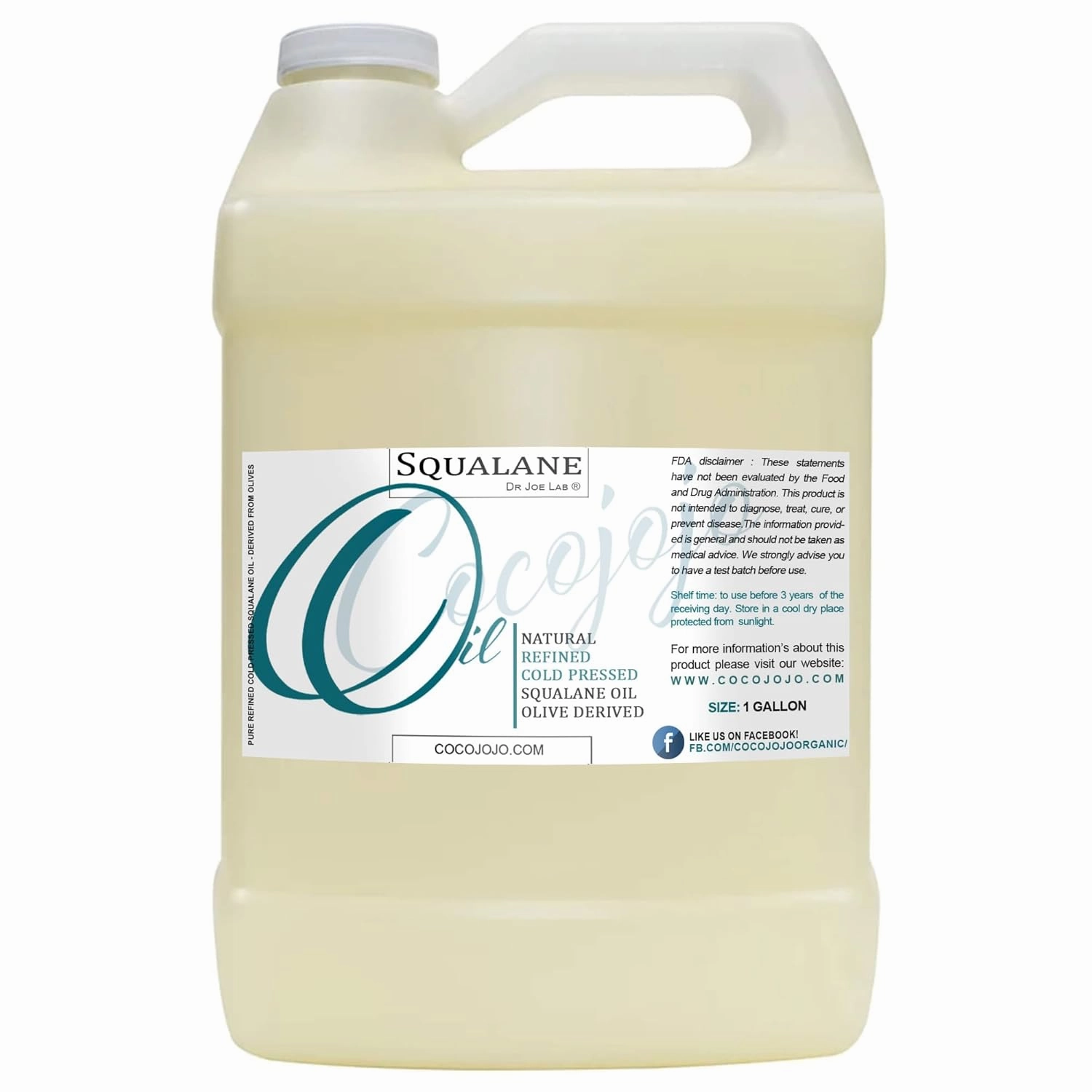 Dr Joe Lab Squalane Oil Pure Plant Derived Refined Cold Pressed From Olives Vegan Undiluted Carrier Oil for Face Skin Hair Body Cosmetics Natural Cleanser Moisturizer (128 oz / 1 Gallon)