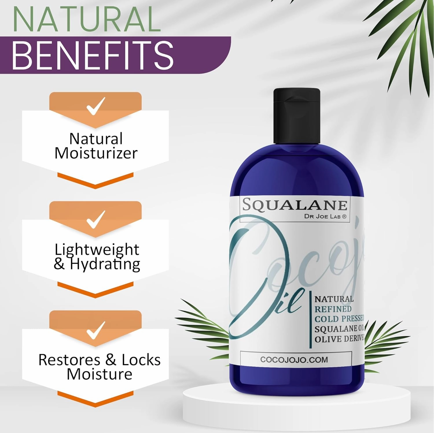 Dr Joe Lab Squalane Oil Pure Plant Derived Refined Cold Pressed Squalene From Olives Vegan Undiluted Bulk Carrier Oil for Face Skin Hair Body Cosmetics Natural Cleanser Moisturizer (16 oz)