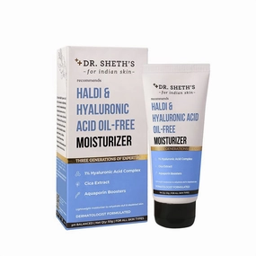 Dr Sheth Haldi & Hyaluronic Acid Oil-Free Lightweight Moisturiser to Rehydrate Dull Skin with 1% Hyaluronic Acid, Cica Extract & Aquaporin Boosters for Unisex, 50g, 1.76 Ounce