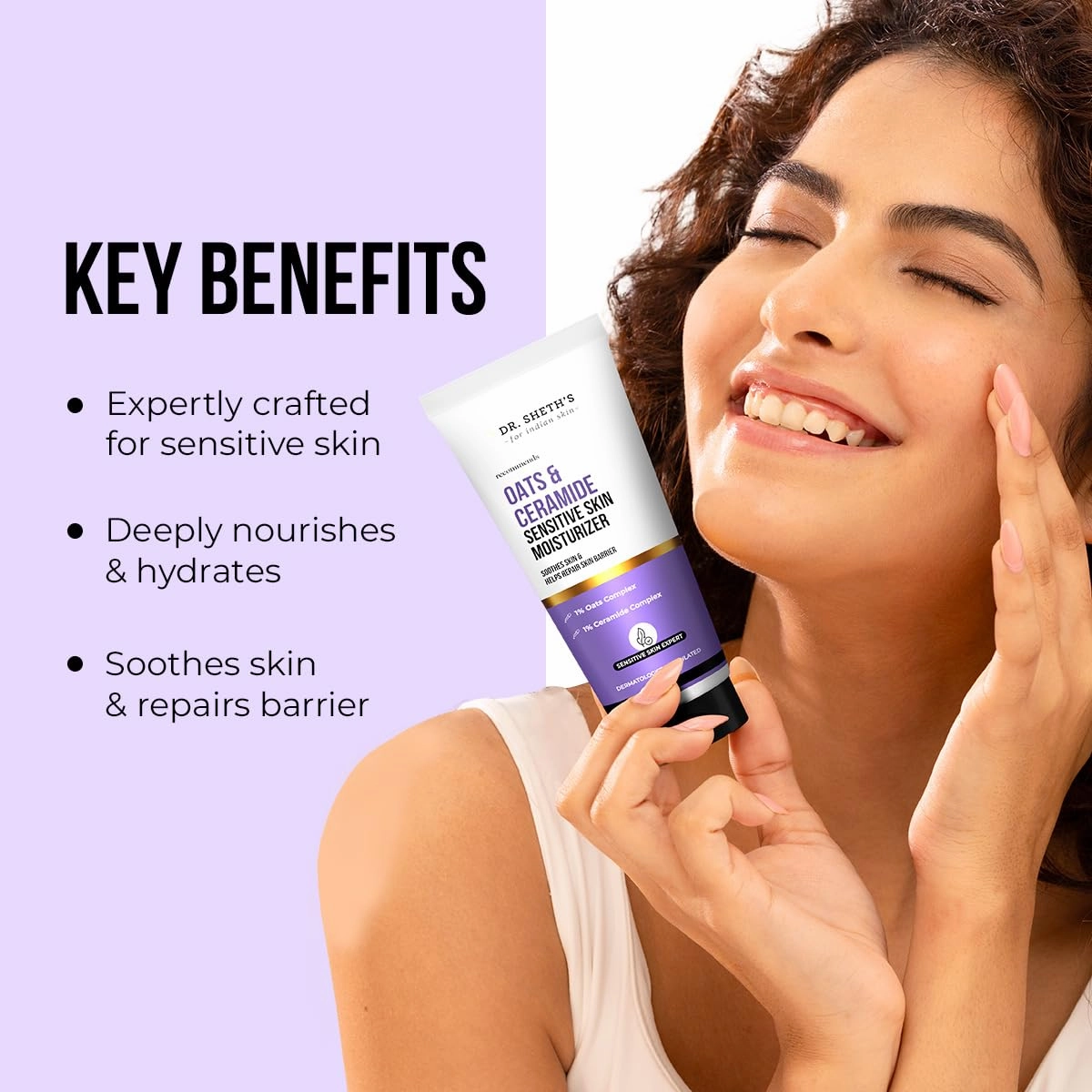 Dr. Sheth's Oats & Ceramide Sensitive Skin Moisturizer | Oil-Free | 1% Oats Complex & 1% Ceramide Complex | Soothes & Reduces Irritation | Strengthens Skin Barrier | Light Weight, Non-Sticky | Men & Women | 100 g