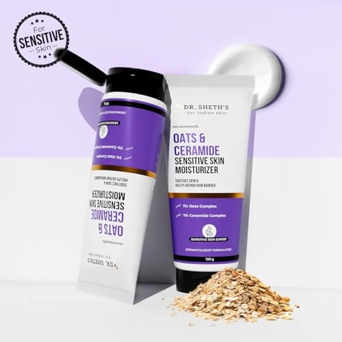Dr. Sheth's Oats & Ceramide Sensitive Skin Moisturizer | Oil-Free | 1% Oats Complex & 1% Ceramide Complex | Soothes & Reduces Irritation | Strengthens Skin Barrier | Light Weight, Non-Sticky | Men & Women | 100 g