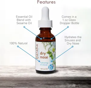 Dry Nose Nasal Moisturizer - Organic Essential Oils (Cardamom, Everlast, German & Roman Chamomile) in Sesame Oil Base - Hydrating Sinuses & Dry Nose - (1 oz Dropper Bottle)