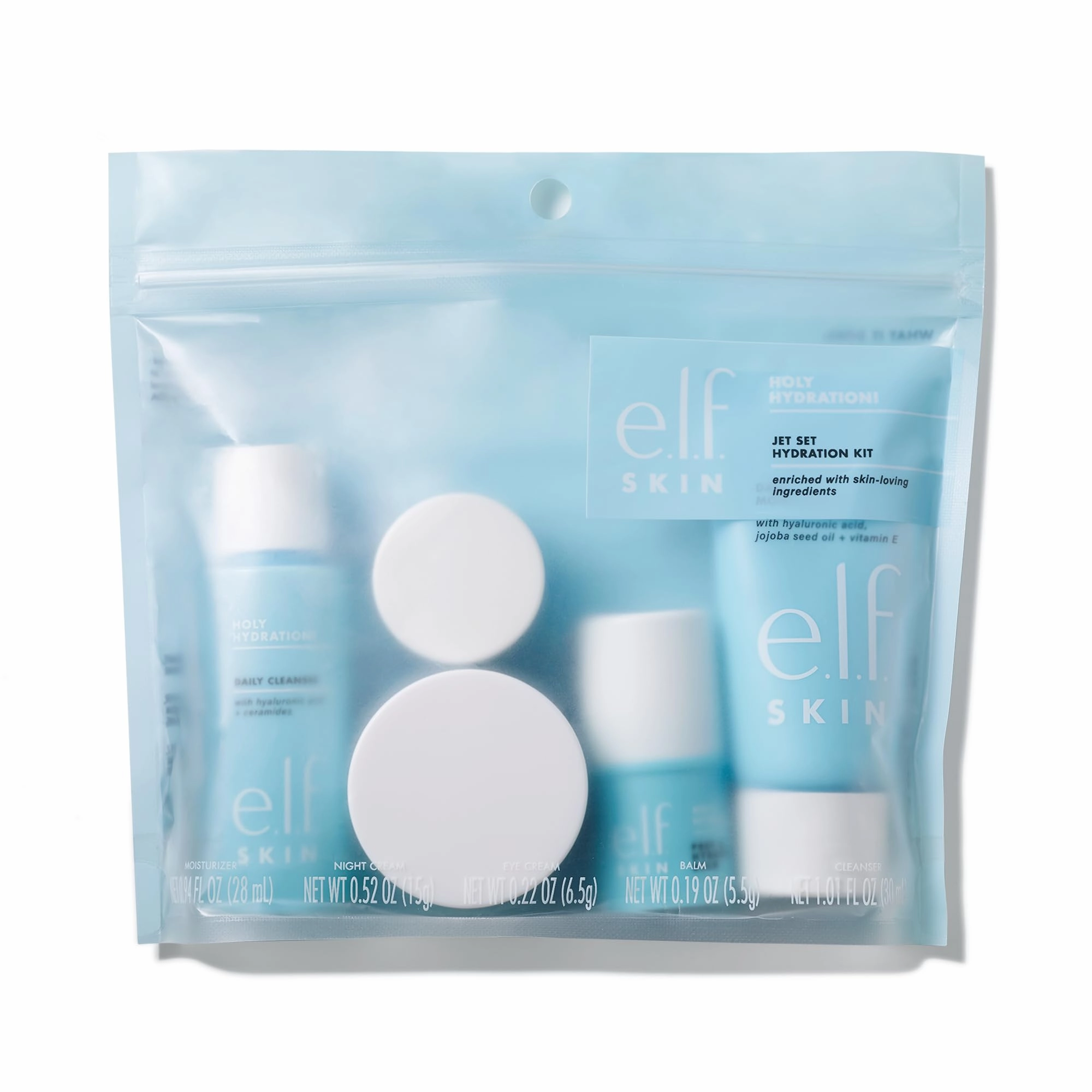 e.l.f. Jet Set Hydration Kit, Travel Friendly Hydrating Skincare Set, Face Cleanser, Balm, Moisturizer, Eye Cream ⁘ Night Cre.