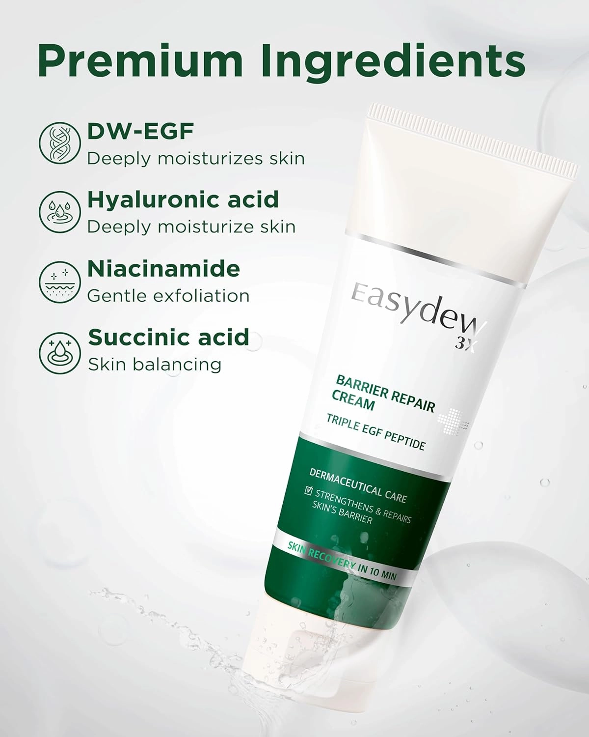EASYDEW Barrier Repair Cream - Intense Hydration and Skin Barrier Restoration Face Moisturizer for Damaged and Irritated Skin with Cica, Hyluronic Acid, Collagen, 3.6 fl.oz.