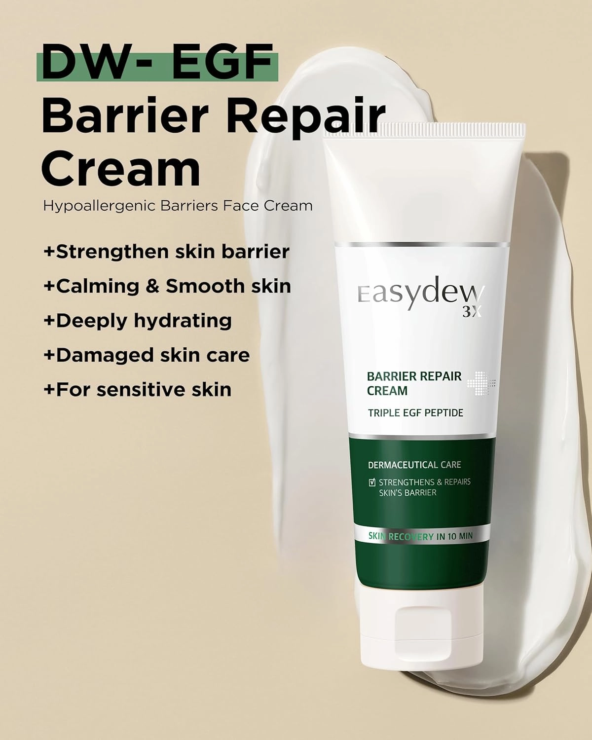 EASYDEW Barrier Repair Cream - Intense Hydration and Skin Barrier Restoration Face Moisturizer for Damaged and Irritated Skin with Cica, Hyluronic Acid, Collagen, 3.6 fl.oz.