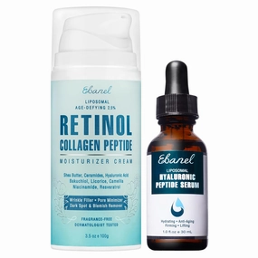 Ebanel Anti Aging Skincare Bundle of Retinol Moisturizer Cream with Collagen and Hyaluronic Acid Serum, Reduces Wrinkles, Hydrates, Firm and Smooth Skin