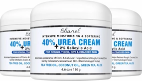 Ebanel Urea Cream 40% plus Salicylic Acid 2%, Foot Cream for Dry Cracked Heels Feet Knees Elbows Hands, Foot Dead Skin Cuticle Callus Remover Toenail Softener, Keratolytic Skin Barrier Repair, 3-Pack