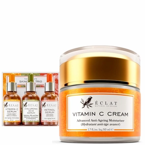 Eclat Skincare Unlock Your Glow - Vitamin C Face Moisturizer   3-PACK Face Serums Set - 100% Vegan & Dermatologist Developed