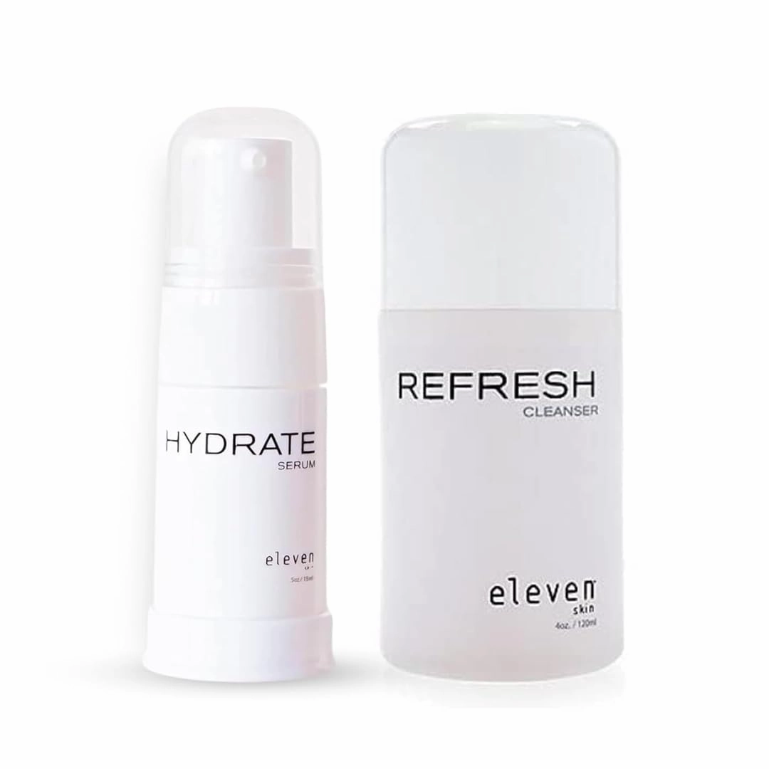 ELEVENSKIN Refresh & Hydrate Skincare Duo – Anti-Oxidant Facial Cleanser with Seaweed & Hydrating Cream Serum – Makeup Remover & Shave Cleanser for Men – Anti-Aging Day & Night Face Serum for All Skin