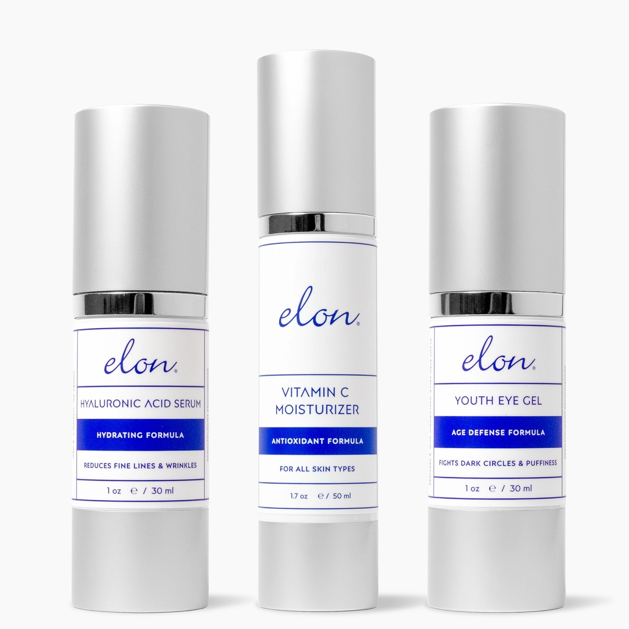 Elon Hydration Package (Hyaluronic Acid Serum, Vitamin C Moisturizer, Youth Eye Gel)