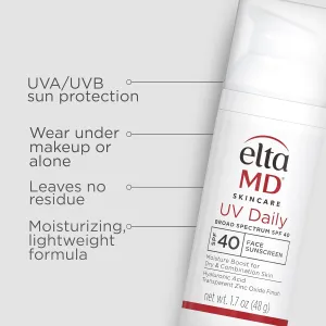 EltaMD UV Daily SPF 40 Face Sunscreen Moisturizer with Zinc Oxide, Daily Face Moisturizer with SPF, Sunscreen, For Dry Skin 1.7 oz Pump (Pack of 2)