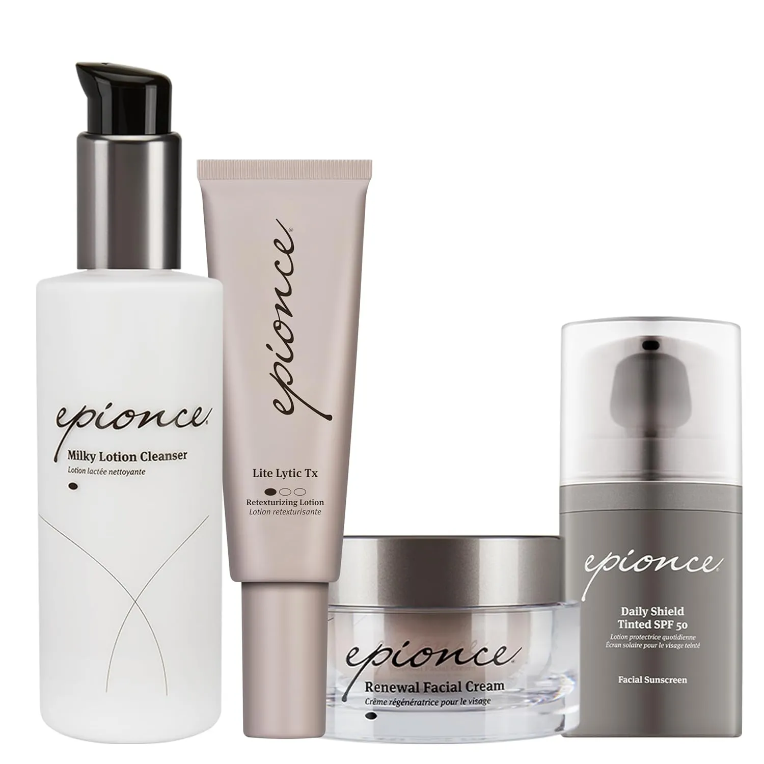 Epionce Dry, Sensitive, & Normal Skin Routine with Cleanser, Serum, Moisturizer, & Tinted SPF