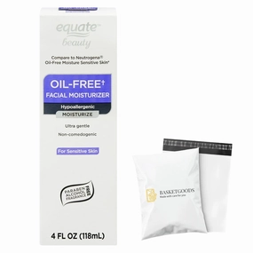 Equate Beauty Oil Free Moisture Daily Hydrating Facial Moisturizer & Neck Cream with Glycerin - Fast Absorbing Ultra Gentle Lightweight Face Lotion 4 fl. oz (Pack of 1) - Set By Basket Goods