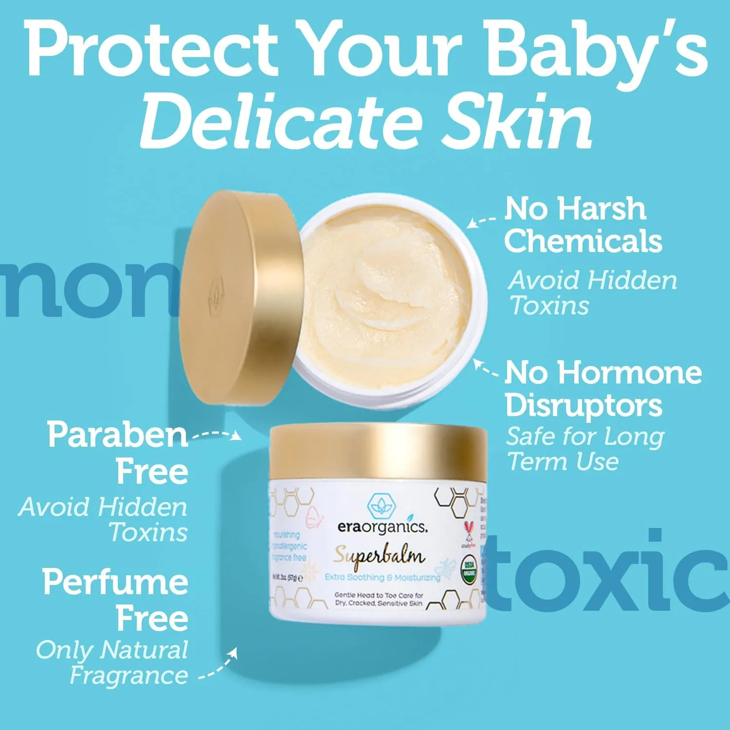 Era Organics Healing Ointment for Babies - USDA Certified Organic Natural Moisturizer Gentle on Sensitive Skin Prone To Baby Eczema, Cradle Cap (Infant Seborrheic Dermatitis), Rashes, Hives and More