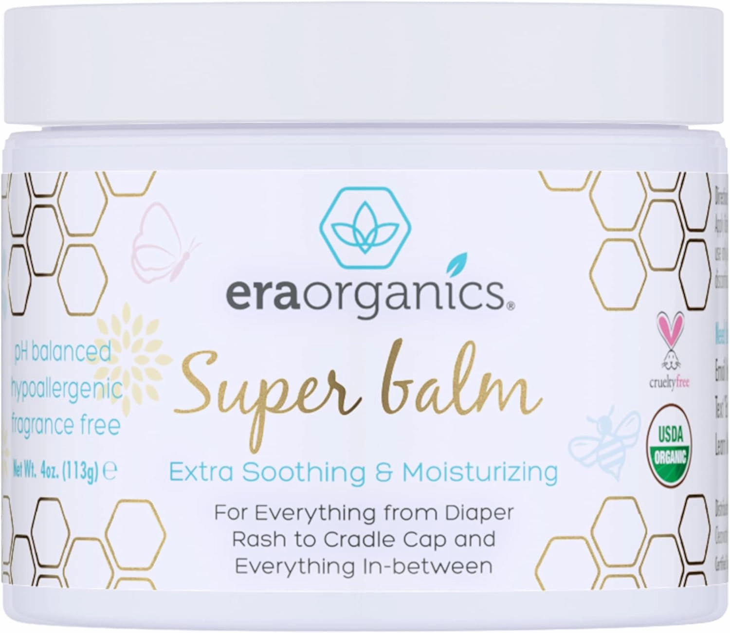 Era Organics Healing Ointment for Babies - USDA Certified Organic Natural Gentle Moisturizer for Sensitive Skin Prone To Baby Eczema, Cradle Cap (Infant Seborrheic Dermatitis), Rashes & Hives (4 oz.)
