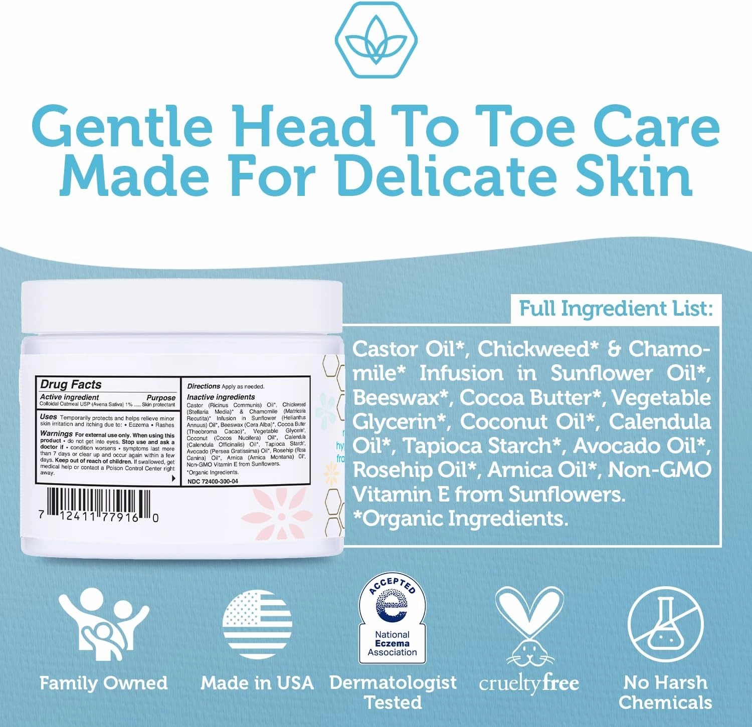 Era Organics Healing Ointment for Babies - USDA Certified Organic Natural Gentle Moisturizer for Sensitive Skin Prone To Baby Eczema, Cradle Cap (Infant Seborrheic Dermatitis), Rashes & Hives (4 oz.)