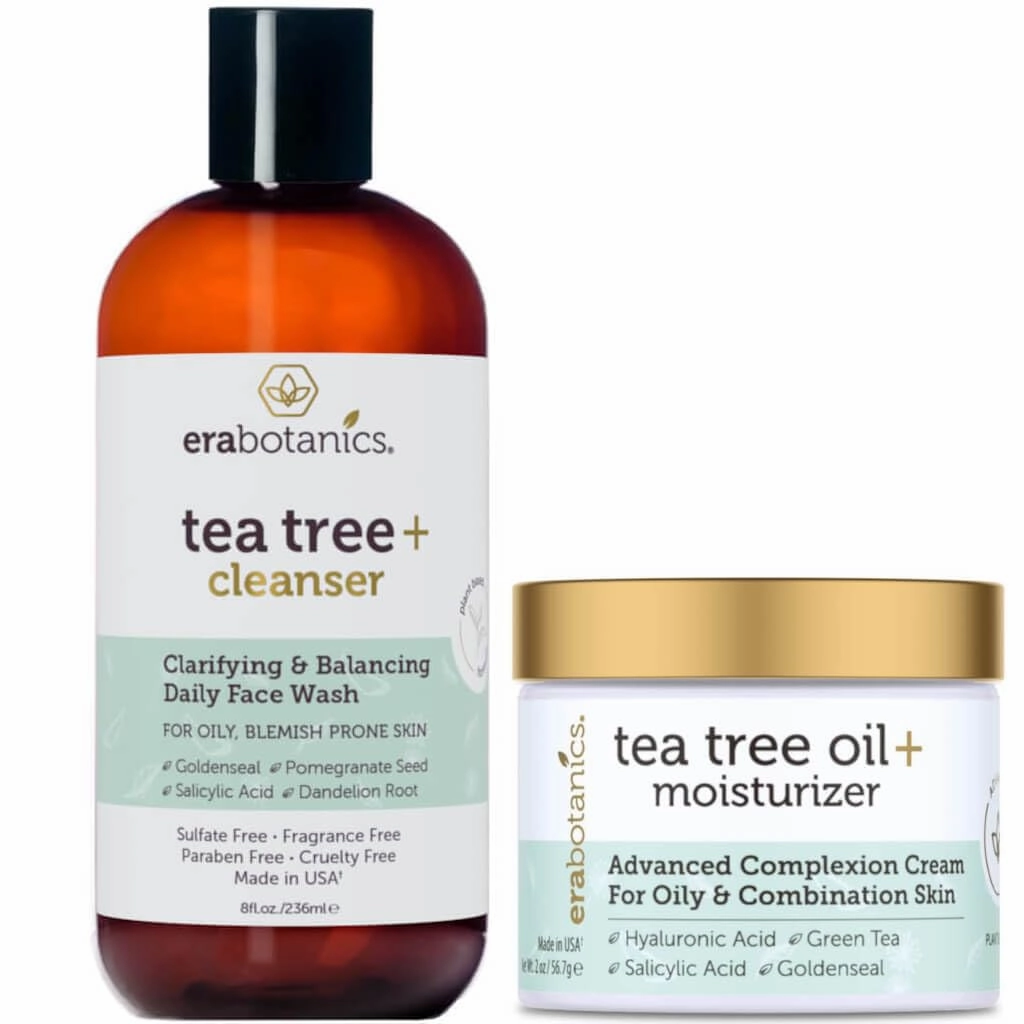 Era Organics Tea Tree Cream and Cleanser - Purifying Tea Tree Oil Face Wash & Moisturizer for Balancing Oily, Blemish-Prone Skin – Sulfate-Free, Fragrance Free, Made in USA