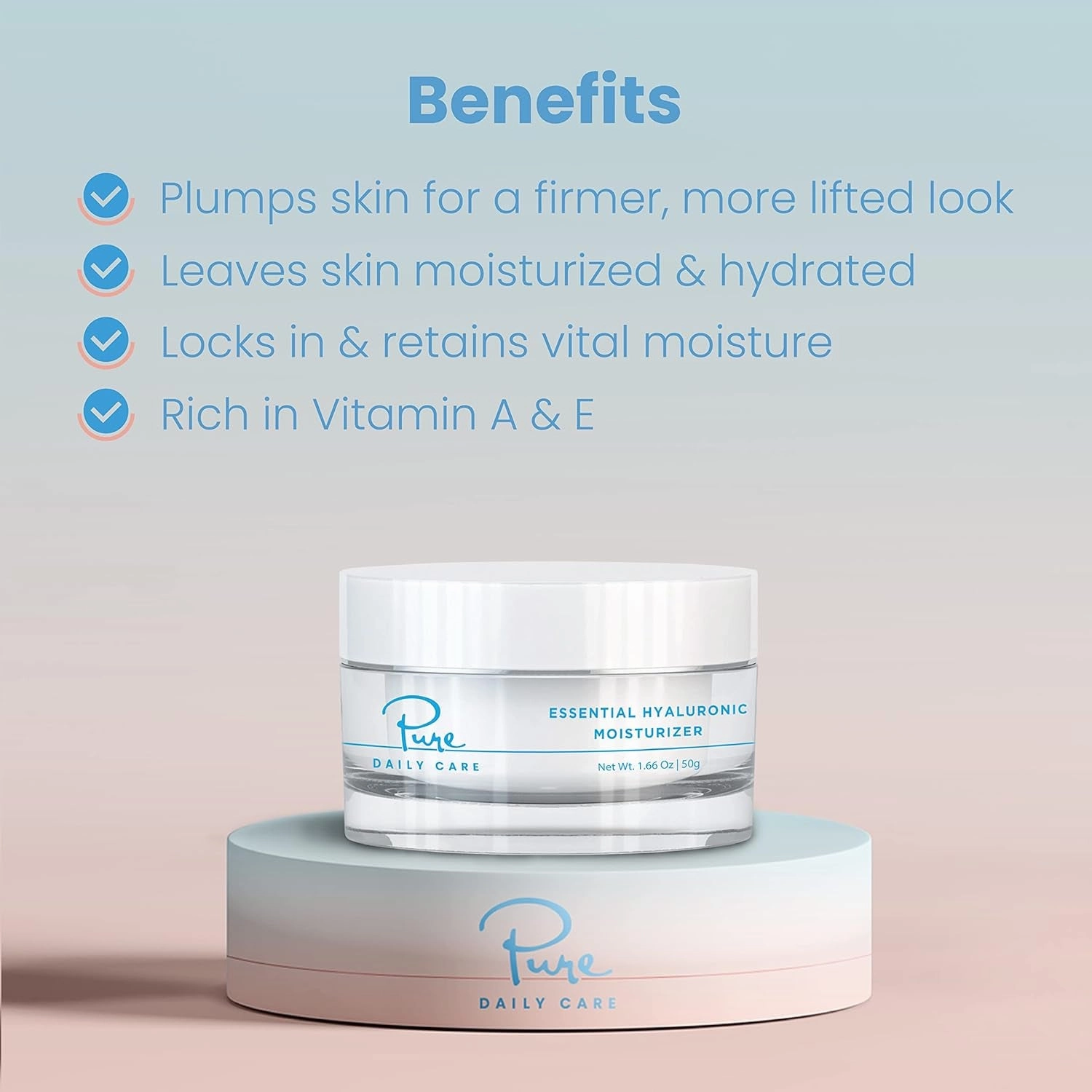 Essential Hyaluronic Moisturizer (1.66 Oz) - Hydrating Silicone-Free Daily Clean Beauty Face Cream for All Skin Types