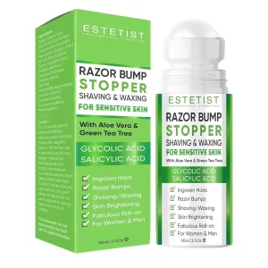 ESTETIST Razor Bump Stopper for Sensitive Tend Skin, Dark Spot Remover Roll-On Treatment, Ingrown Hair Solution with Aloe Vera and Tea Tree Oil, Soothing After Shave Skin Care Serum for Women and Men