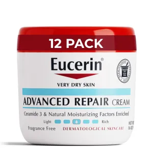 Eucerin Advanced Repair Body Cream for Dry Skin, Fragrance Free Body Moisturizer, 16 Oz Jar, Pack of 12