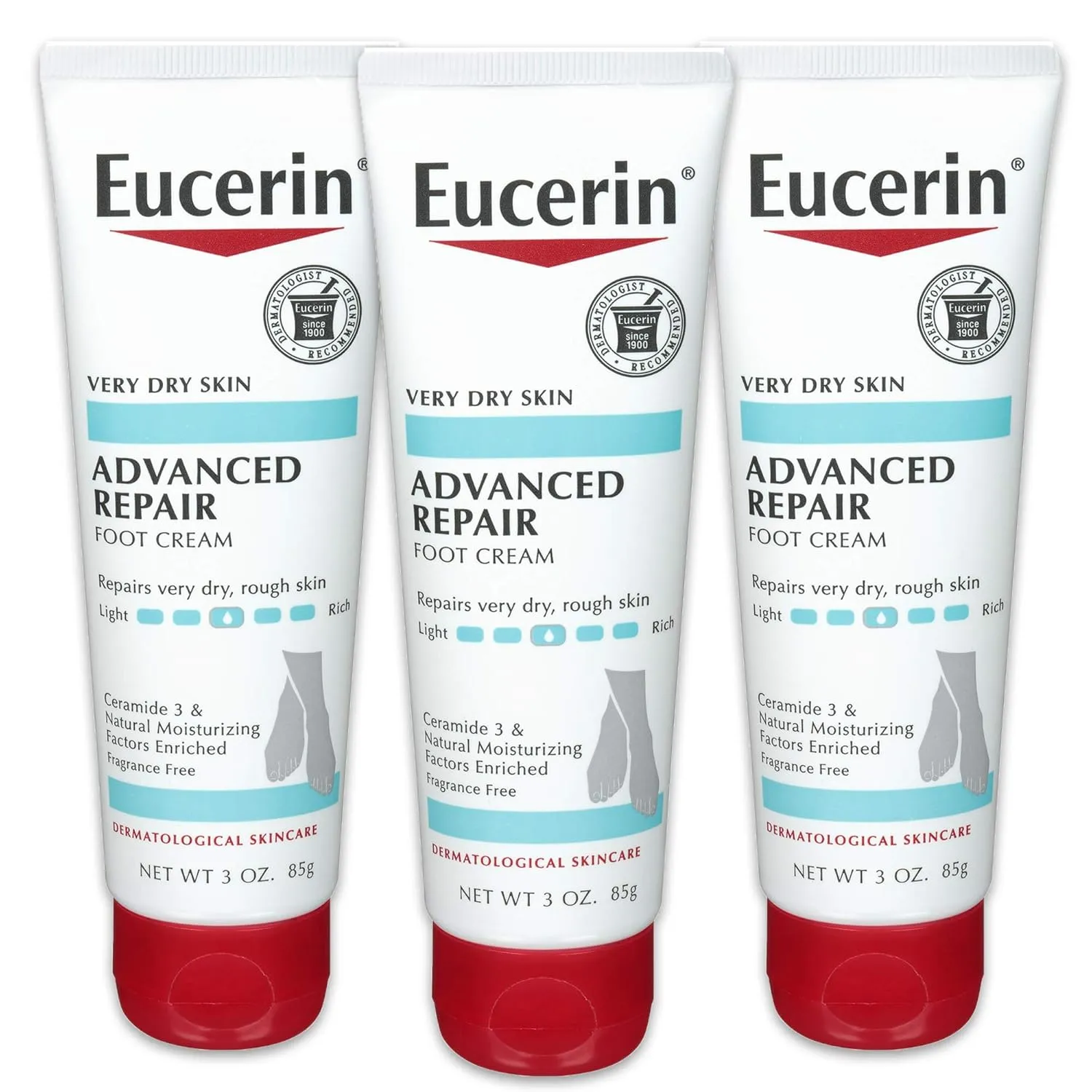 Eucerin Advanced Repair Foot Cream, Unscented Foot Care Cream for Dry Feet and Heels, 3 Oz Tube