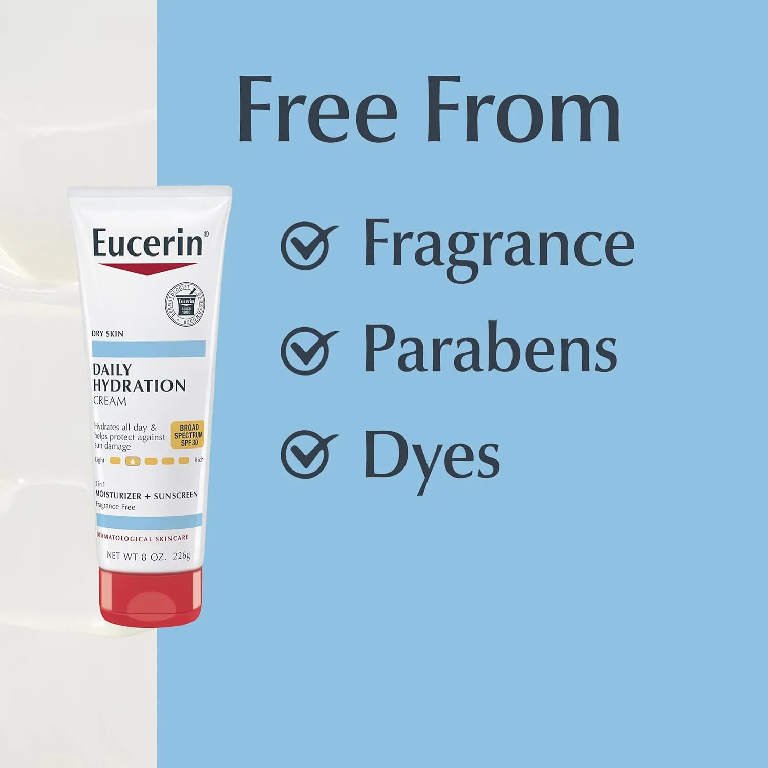 Eucerin Daily Hydration Broad Spectrum SPF 30 Sunscreen Body Cream for Dry Skin, 8 Oz Tube (Pack of 2)