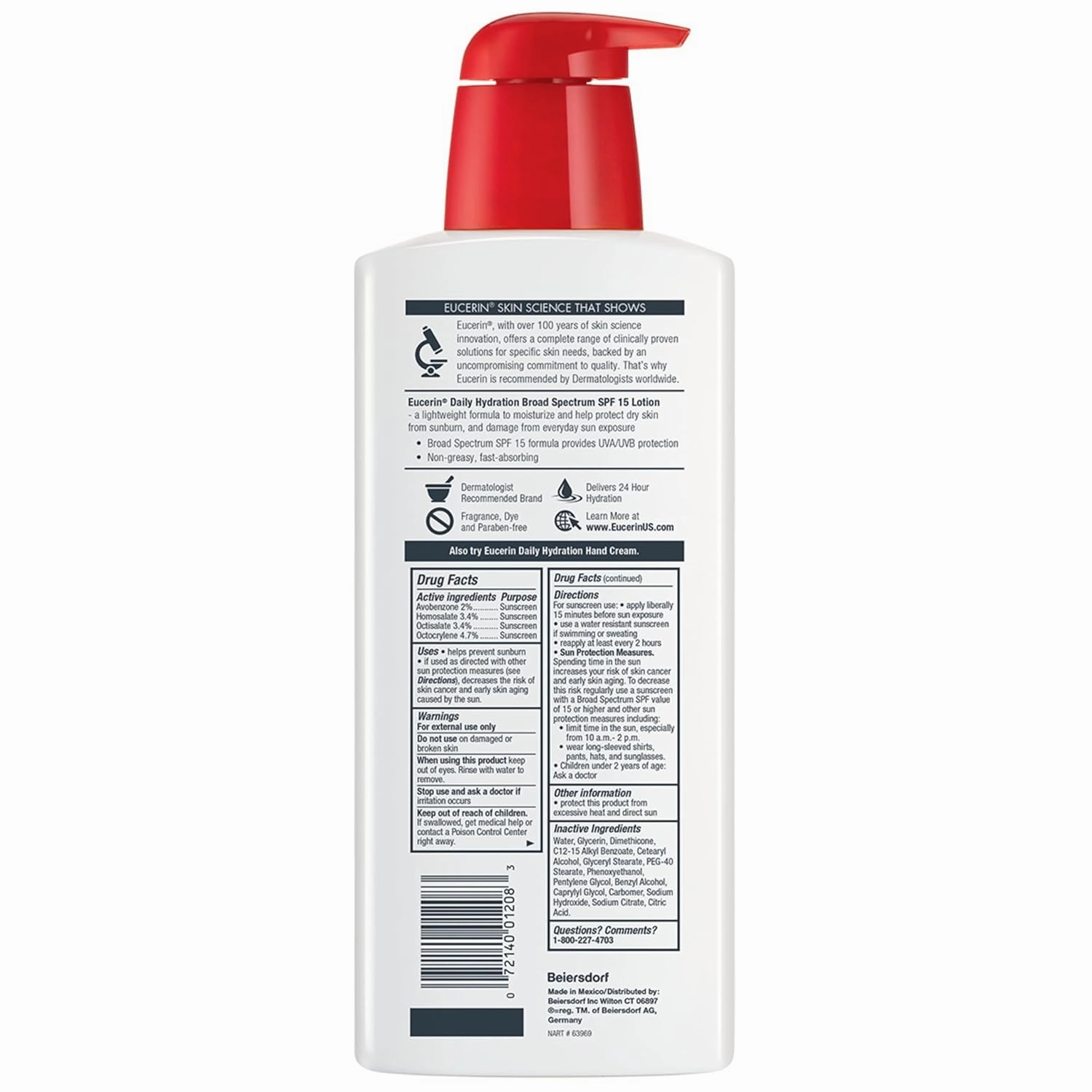 Eucerin Daily Hydration Lotion with SPF 15 - Broad Spectrum Body Lotion for Dry Skin - 16.9 fl. Oz. Pump Bottle (Pack of 3)