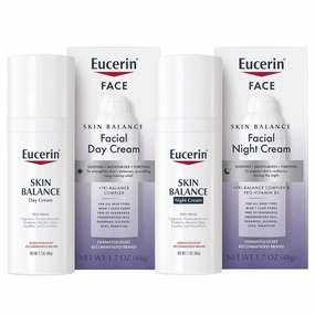 Eucerin Skin Balance Skin Care Set, Fragrance Free, Sensitive Skin Face Moisturizer with Tri-Balance Complex, Facial Day Cream, 1.7 Oz Bottle   Facial Night Cream with Provitamin B5, 1.7 Oz Bottle