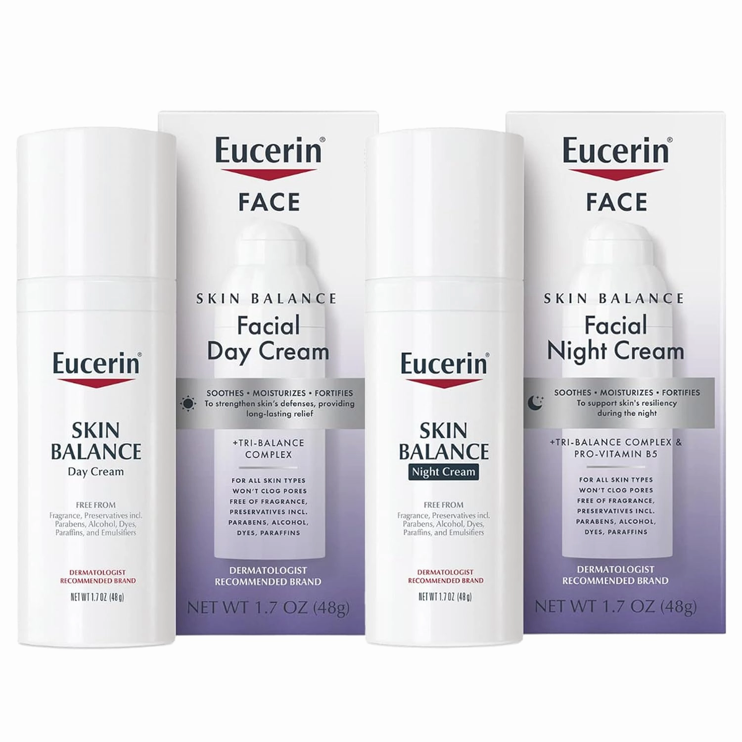 Eucerin Skin Balance Skin Care Set, Fragrance Free, Sensitive Skin Face Moisturizer with Tri-Balance Complex, Facial Day Cream, 1.7 Oz Bottle   Facial Night Cream with Provitamin B5, 1.7 Oz Bottle