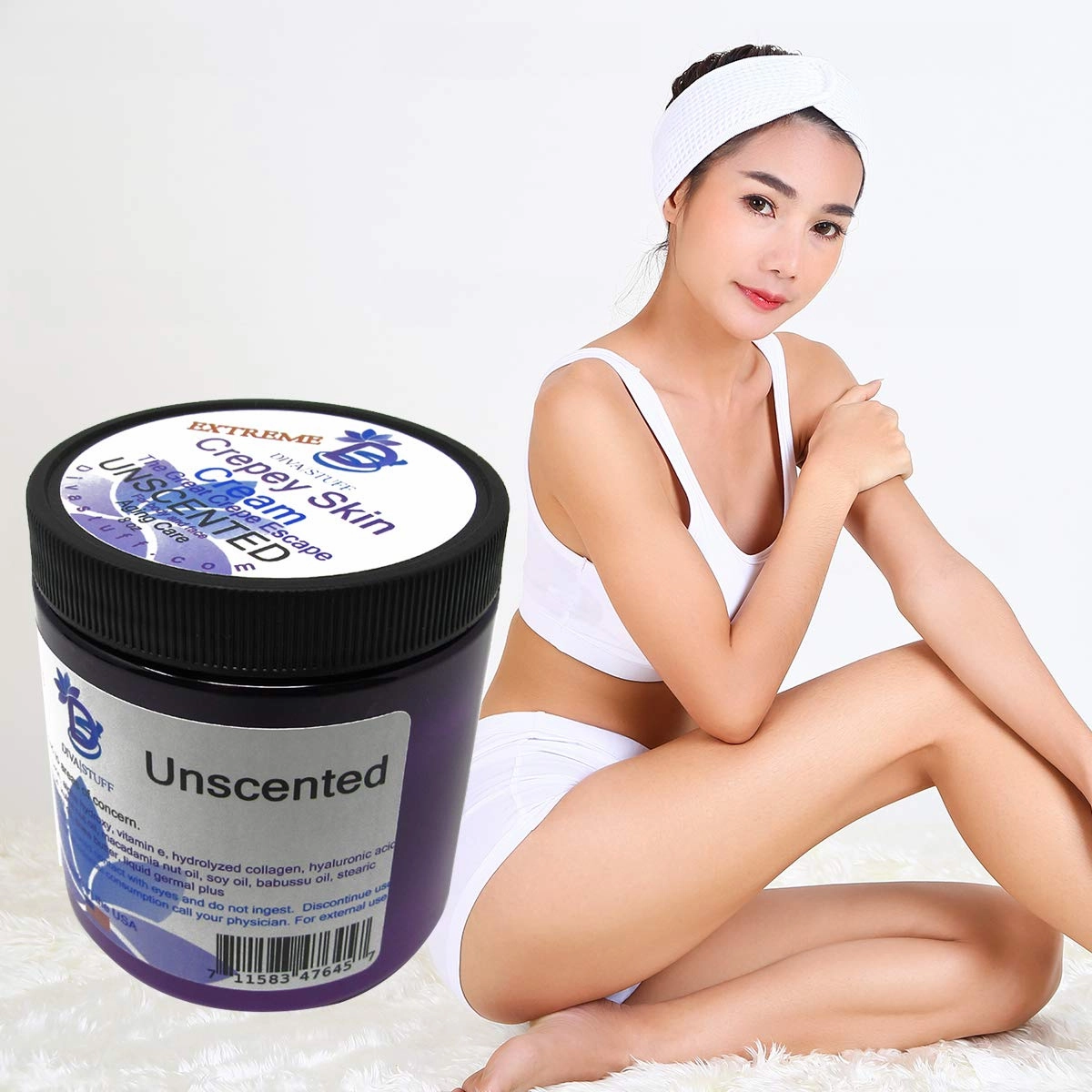 Extreme Crepey Skin Body & Face Cream with Hyaluronic Acid, Alpha Hydroxy and more for Dry & Damaged Skin, 8oz - Unscented (Made in the USA), Diva Stuff