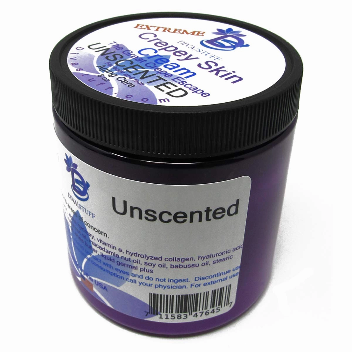 Extreme Crepey Skin Body & Face Cream with Hyaluronic Acid, Alpha Hydroxy and more for Dry & Damaged Skin, 8oz - Unscented (Made in the USA), Diva Stuff