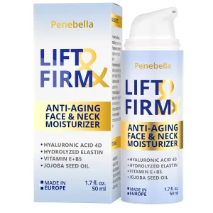 Face & Neck Cream for Tightening and Firming - Hyaluronic Acid 4D, Vitamin E   B5, Elastin - Made in Europe - Lift & Firm Cream - Face Moisturizer Anti Aging Treatment for All Skin