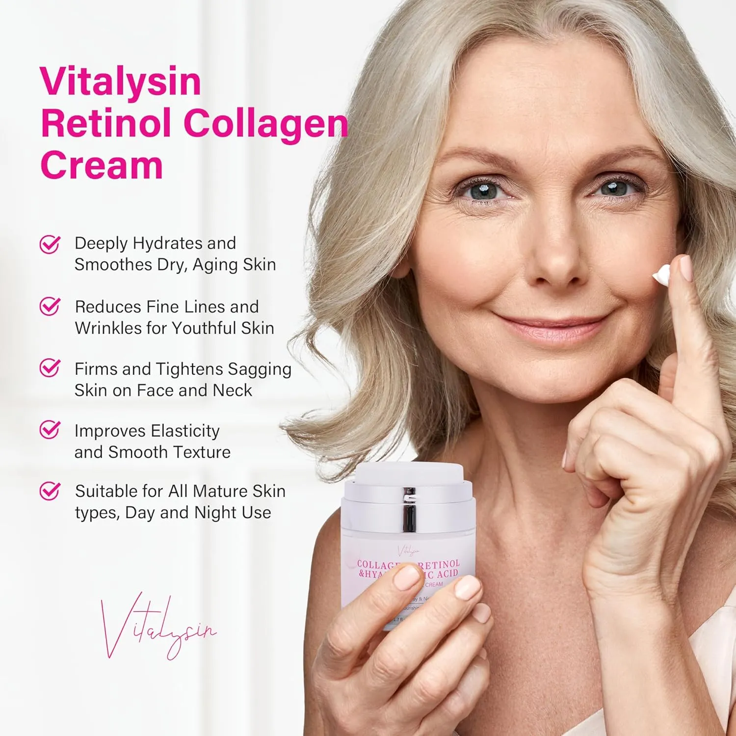 Face Moisturizer Wrinkle Cream for Women: Facial Moisturzier with Collagen Retinol and Hyaluronic Acid for Mature Skin – Neck Firming Cream for Aging Skin for Women Over 50 and 60 1.7 fl. oz.
