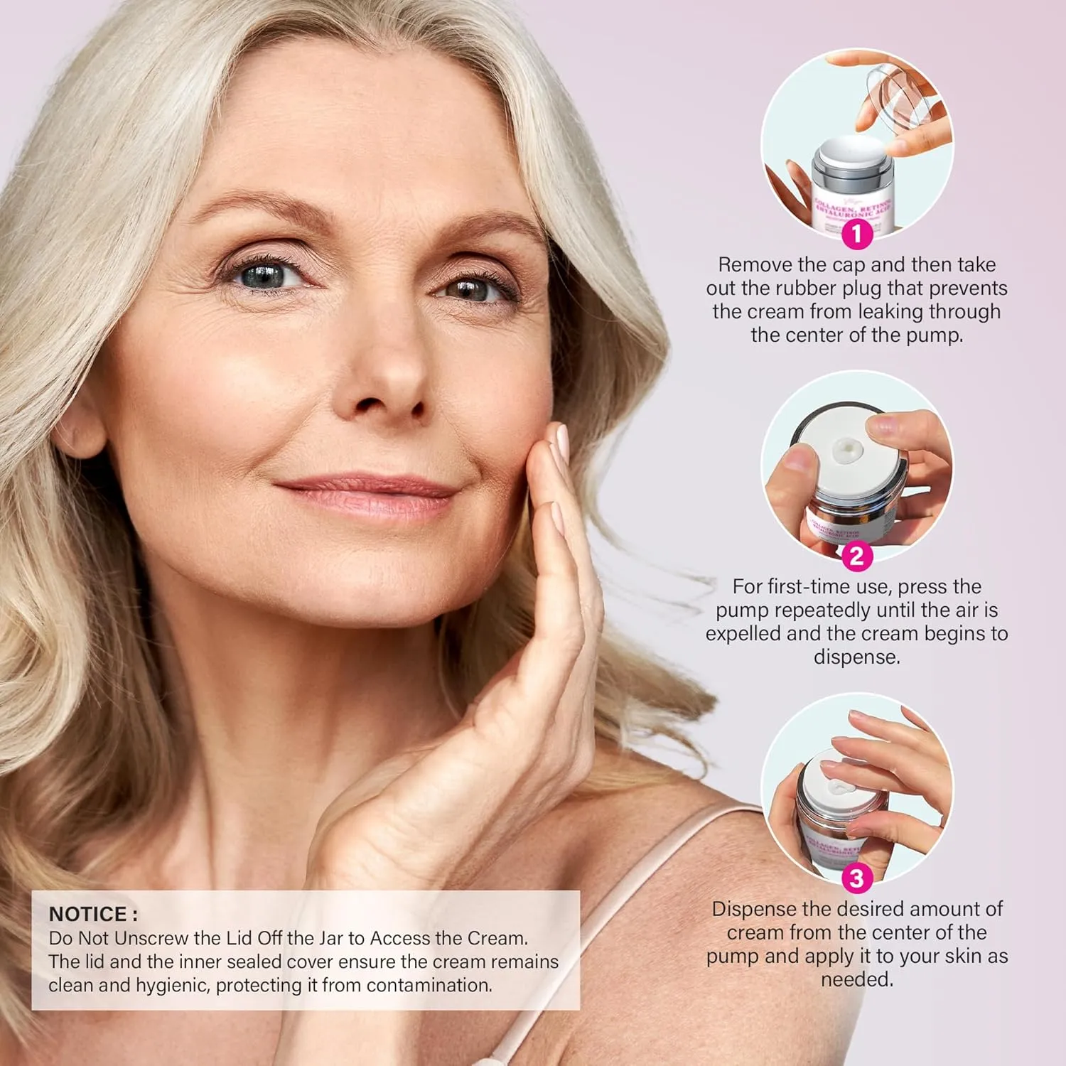 Face Moisturizer Wrinkle Cream for Women: Facial Moisturzier with Collagen Retinol and Hyaluronic Acid for Mature Skin – Neck Firming Cream for Aging Skin for Women Over 50 and 60 1.7 fl. oz.