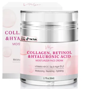 Face Moisturizer Wrinkle Cream for Women: Facial Moisturzier with Collagen Retinol and Hyaluronic Acid for Mature Skin – Neck Firming Cream for Aging Skin for Women Over 50 and 60 1.7 fl. oz.