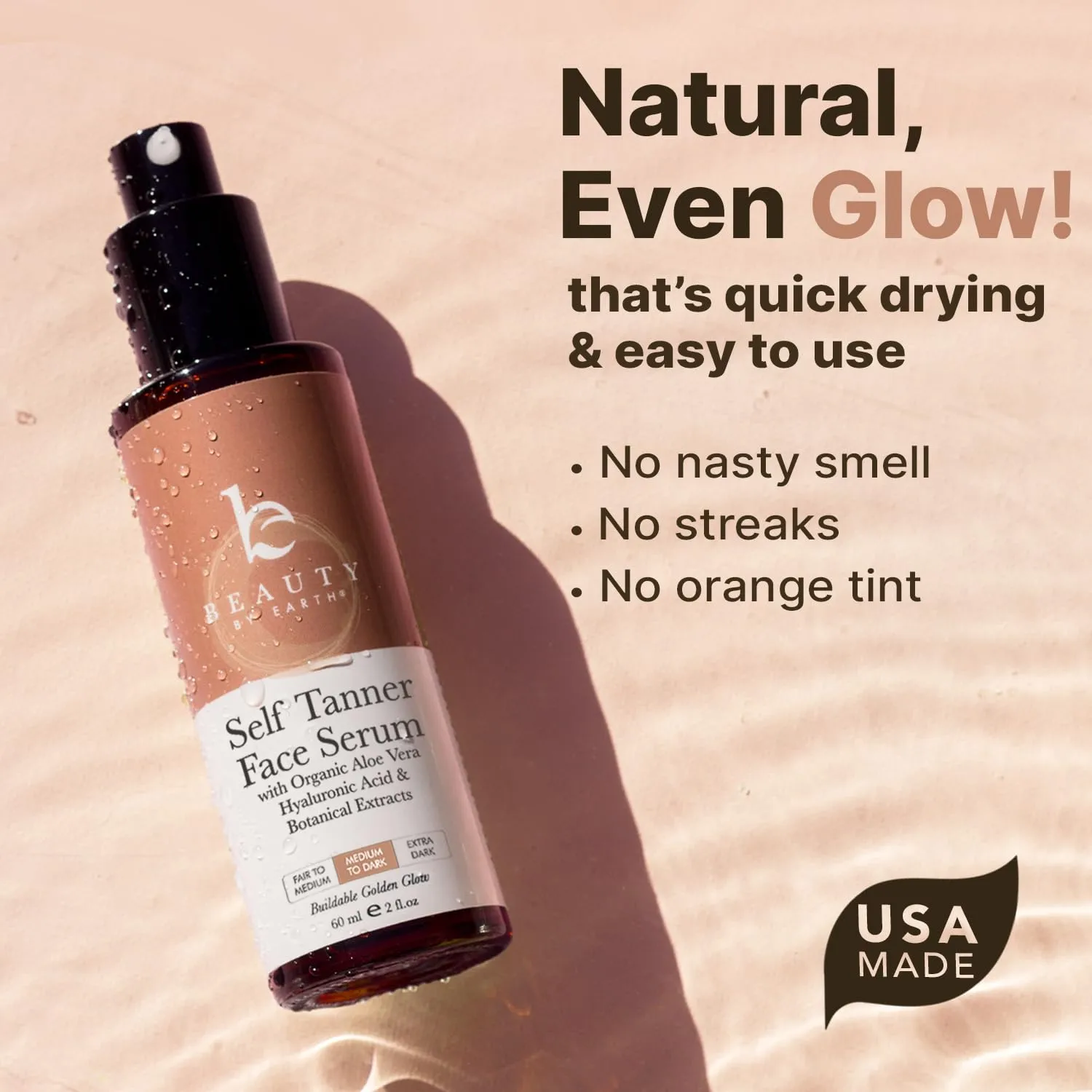 Face Tanner Serum - USA Made with Natural & Organic Ingredients, Sunless Self Tanner for Face with Anti-Aging Hyaluronic Acid, Non Toxic Bronzing Serum for Streak-Free Fake Tan & Natural Glow