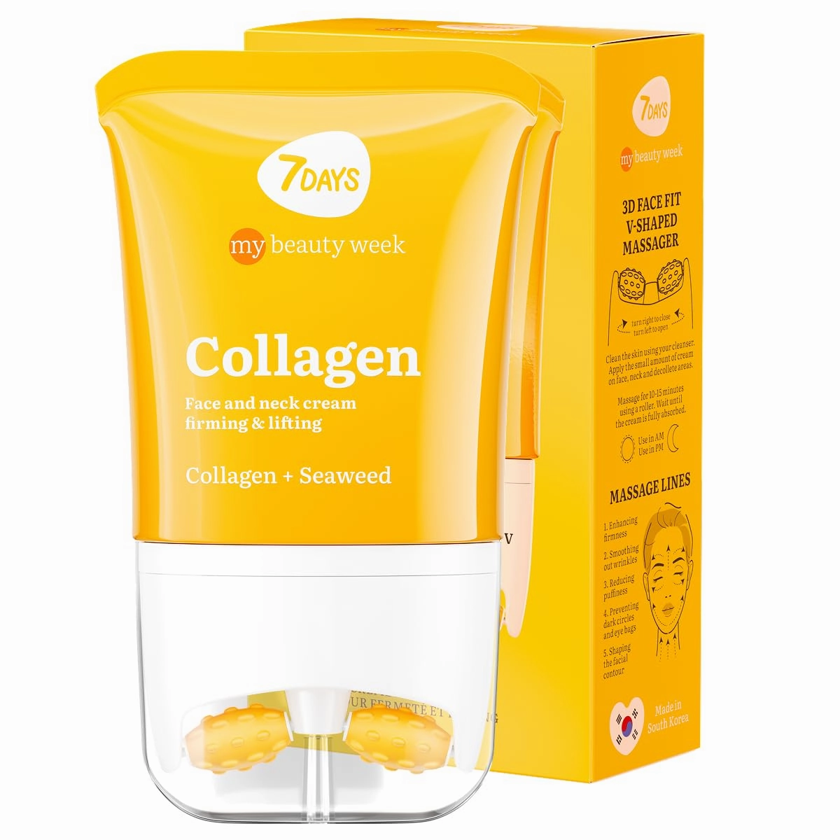 Face Lift Cream with Collagen - Korean Skincare Face Moisturizer - Anti Aging Face and Neck Firming Cream for Women - Anti Puffiness Skin Tightening Roller Massager, 80ml