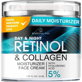 Face Moisturizer Retinol Cream, anti Aging Neck Firming Cream, Collagen Day & Night Face Cream with Hyaluronic Acid for Women & Men, 1.85 Fl Oz