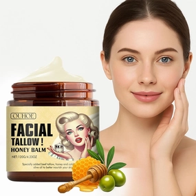 Facial Tallow Honey Balm, Natural Tallow and Honey Balm, Facial Beef Tallow Moisturizer, Nourishing Crema De Cebo De Res Para La Cara, Repair Soothing Sensitive Skin(1)