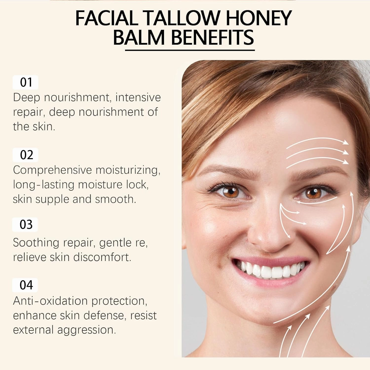Facial Tallow Honey Balm, Natural Tallow and Honey Balm, Facial Beef Tallow Moisturizer, Nourishing Crema De Cebo De Res Para La Cara, Repair Soothing Sensitive Skin(1)