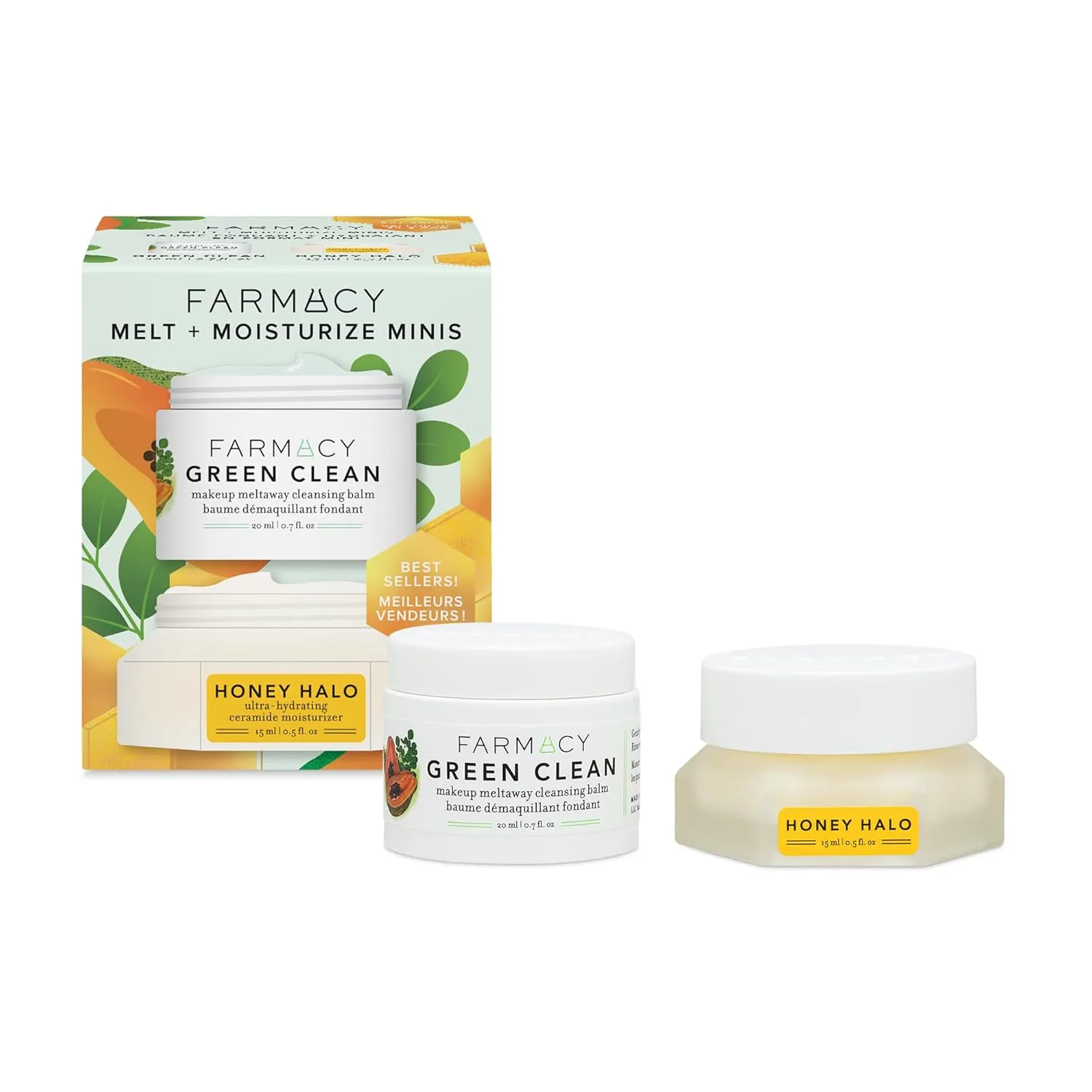 Farmacy Ceramide Face Moisturizer   Cleansing Balm Duo - Travel Size Skin Care Set with Green Clean Makeup Remover Balm   Honey Halo Moisturizer Face Cream (2 Count)