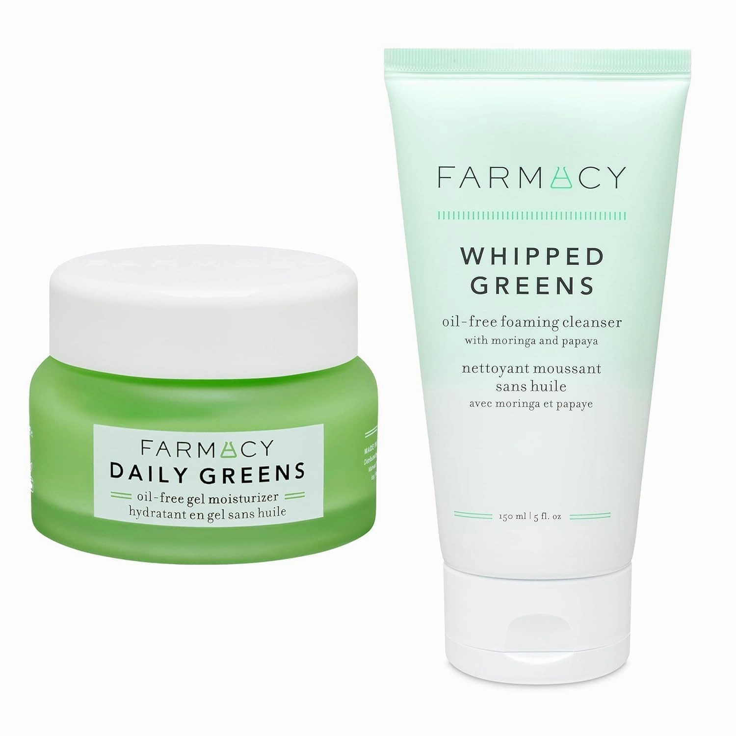 Farmacy Whipped Greens and Daily Greens Bundle - Oil Free Foaming Facial Cleanser & Gel Face Moisturizer