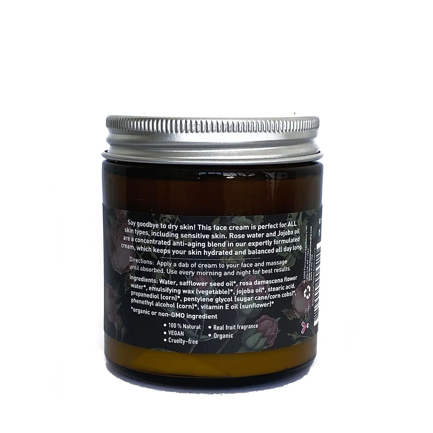 Farmstead Apothecary 100% Natural Anti-Aging Rose Water Face Cream 4 oz