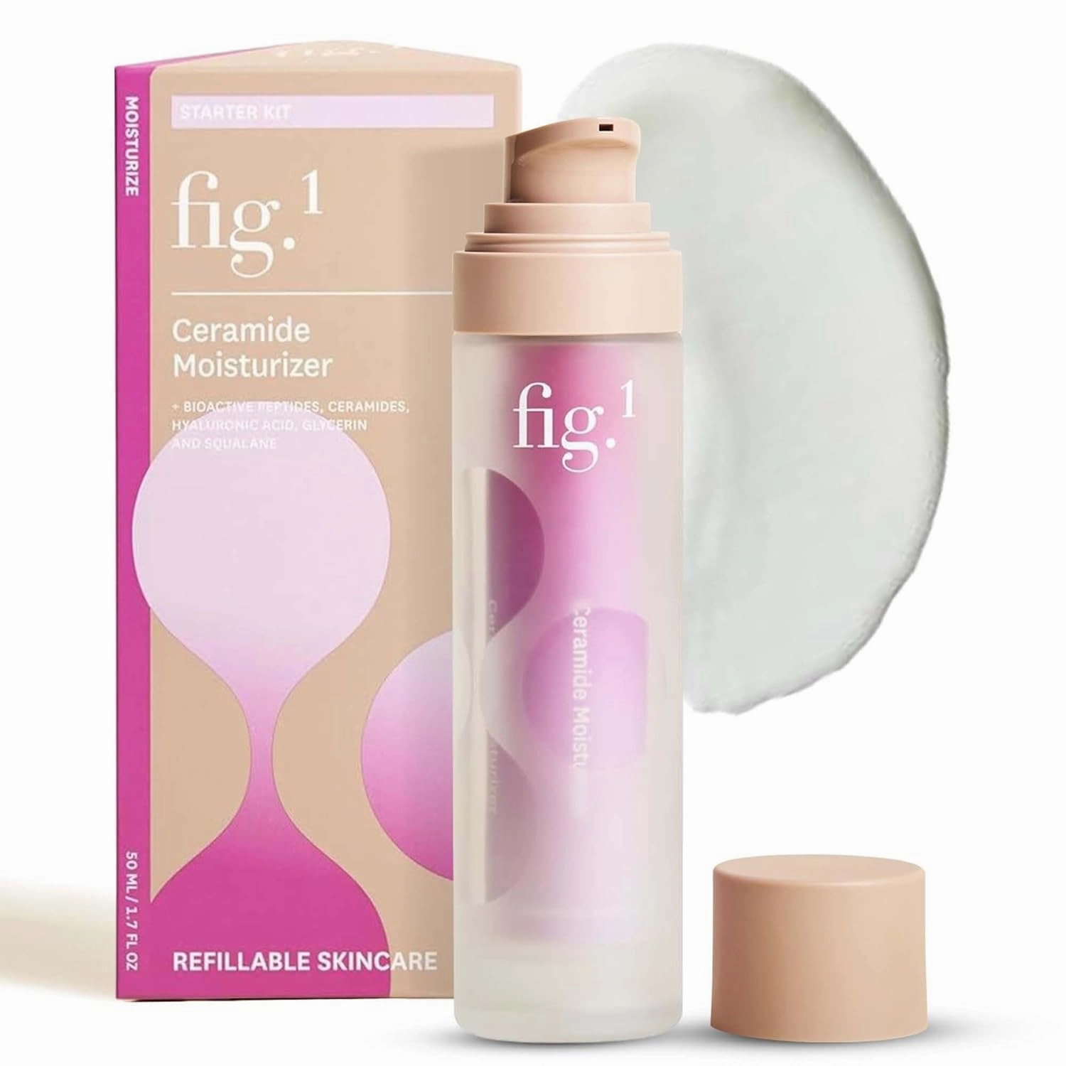Fig.1 Ceramide Face Moisturizer for Women – Hydrating Daily Facial Moisturizer with Peptides, Hyaluronic Acid & Squalane – Lightweight, Non-Comedogenic, Fragrance-Free, Refillable – 1.7 fl oz