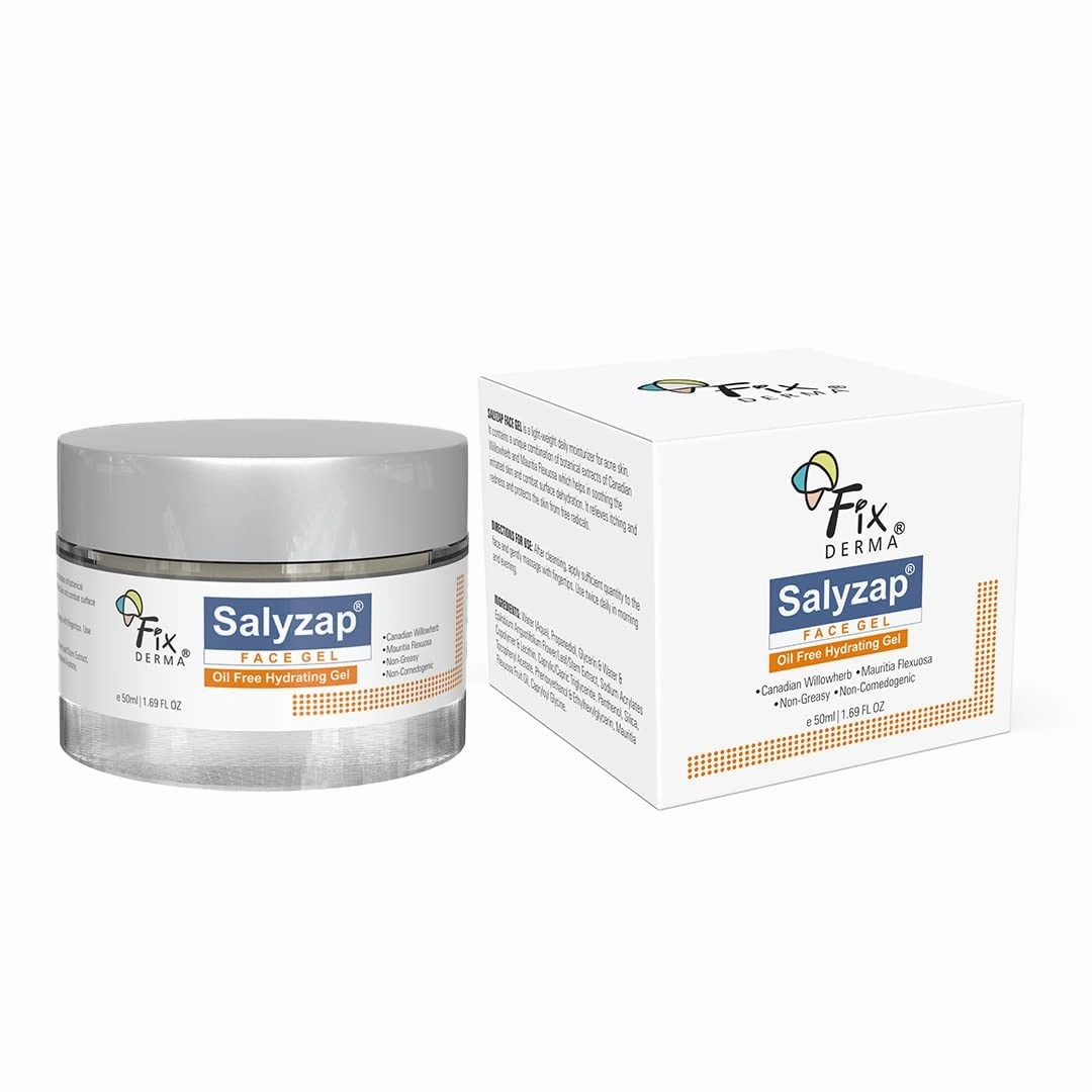 Fixermas Salyza Face gel, Oil free hydrating gel, Deep Moisturization, Moisturizer for acne prone skin, Soothes acne & redness, non-comedogenic, non-greasy gel, Dermatologist tested - 50ml
